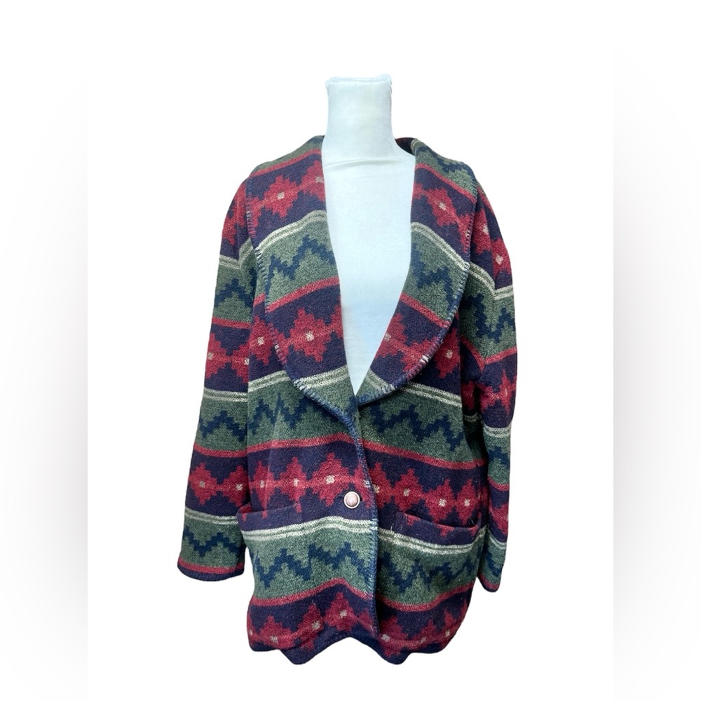 VTG 90s Jacket Aztec Wool Blend M Western Equestrian Cowgirl Tribal Bohemian
